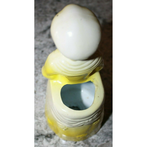 Vintage Old Woman Utensil Holder Or Planter, Yellow, Red Stripped Apron GUC - Picture 3 of 5